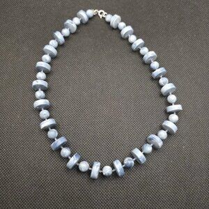 Vintage Sarah Coventry Blue Marbled Beaded Choker Necklace 16"